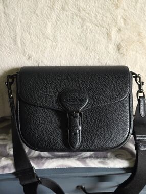 Coach Black Pebbled Leather Buckle Crossbody Bag